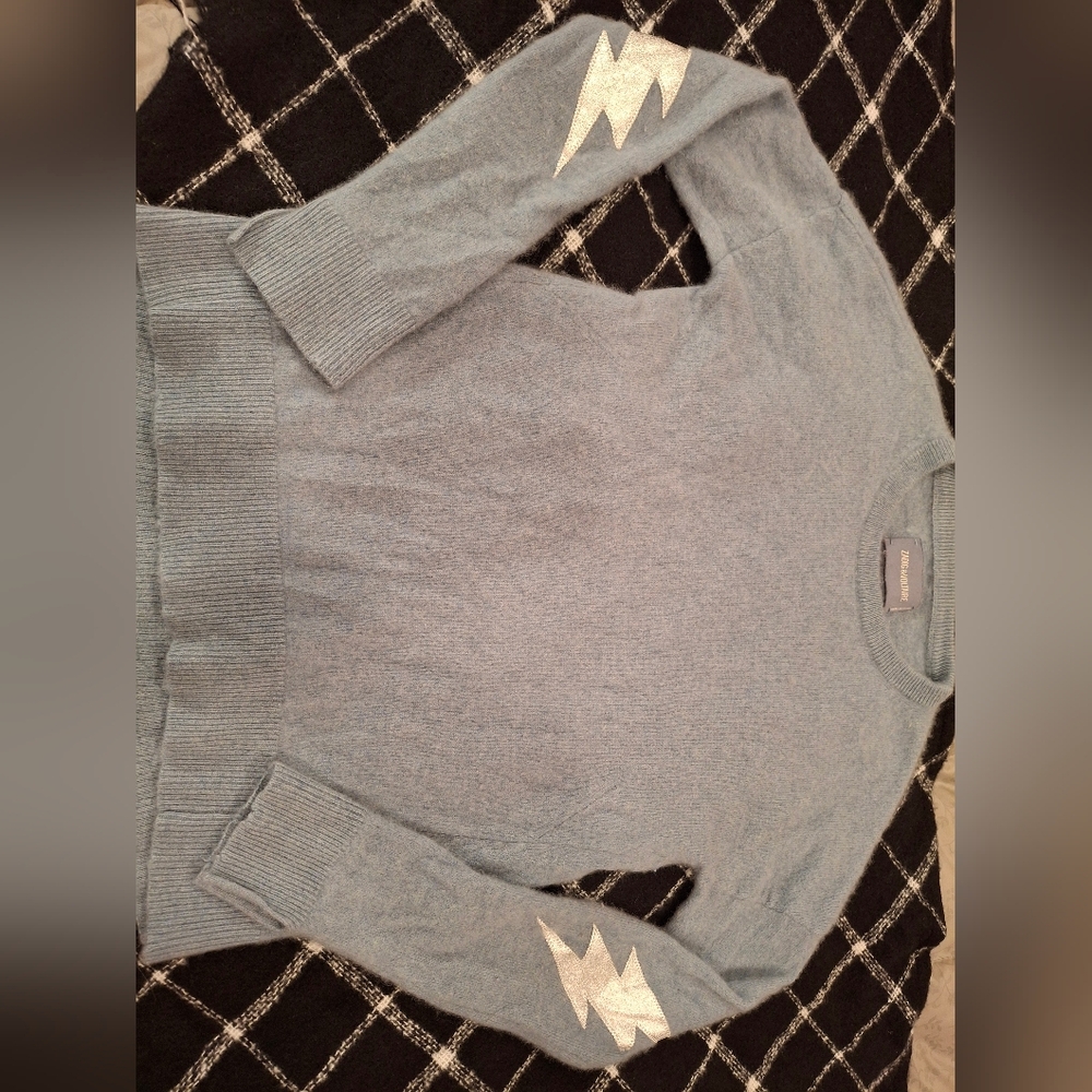 Blue Cashmere Sweater with Silver Accents